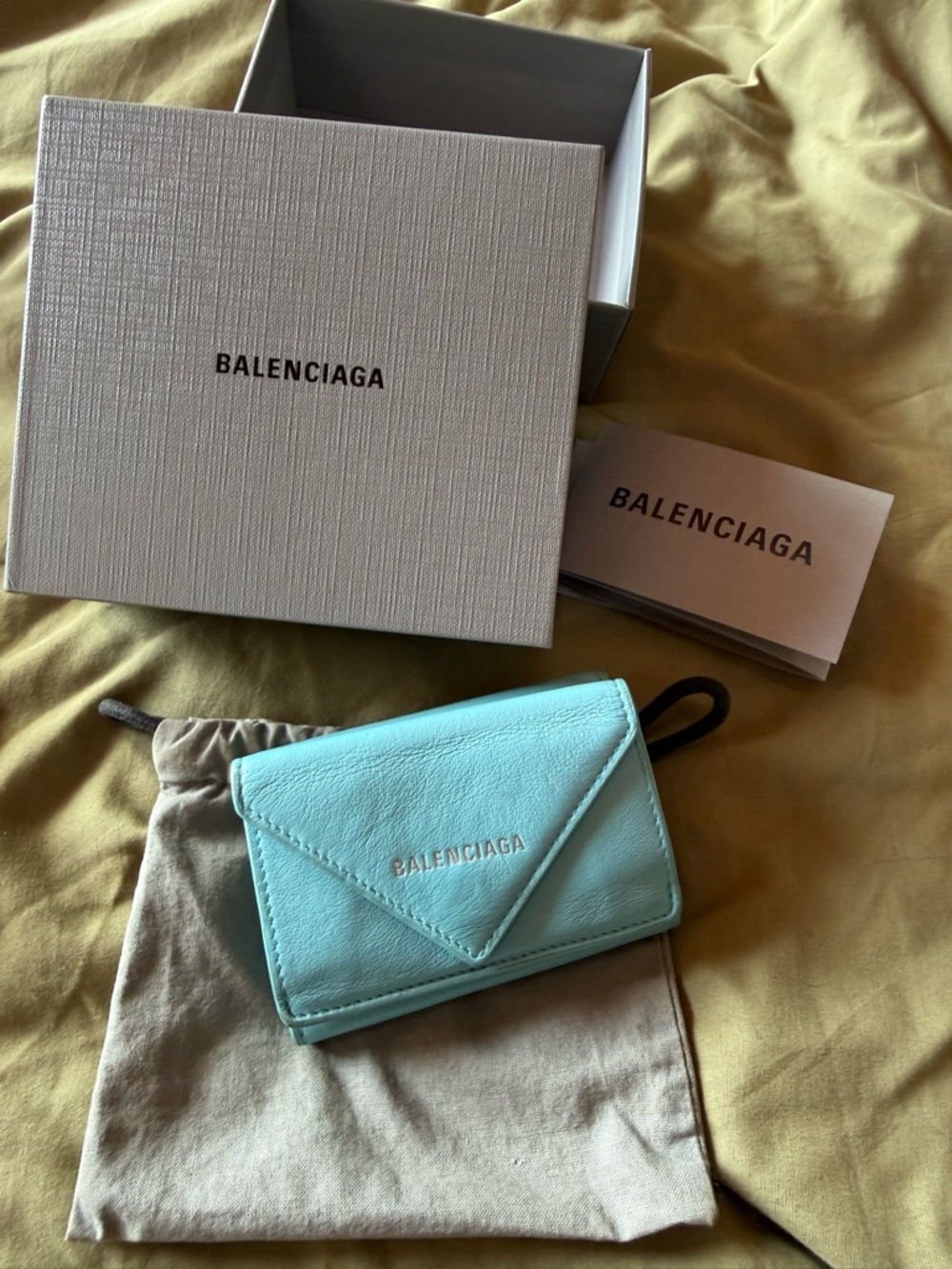 Balenciaga Mint Blue Leather Envelope Card Wallet